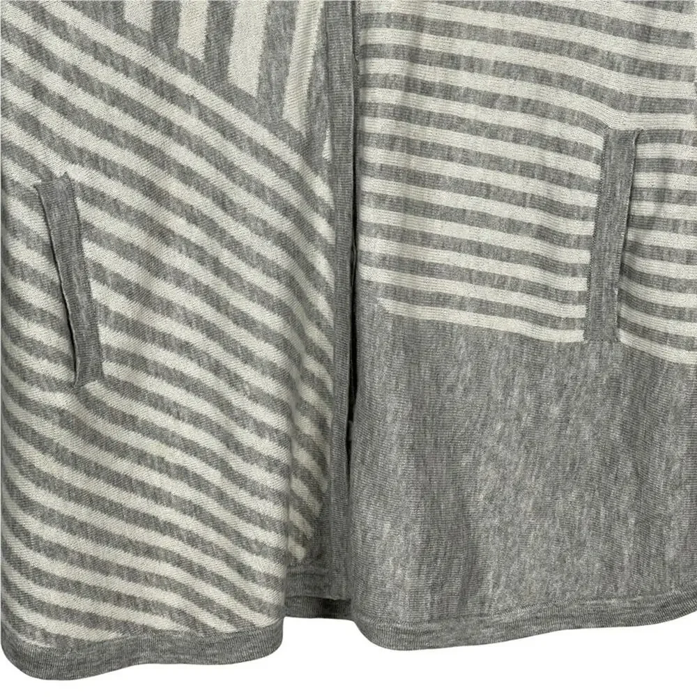 Splendid Poncho Grey White Striped Longline Wool Cashmere Size Small